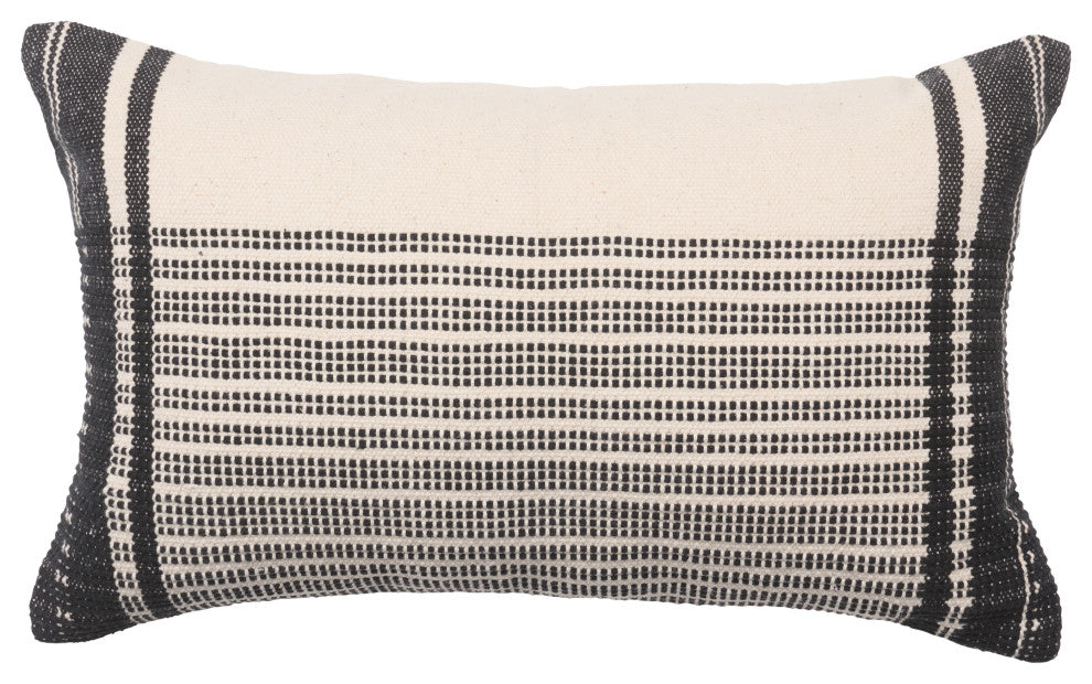 Zita Striped Cream/ Black Down Pillow 13"X21" Lumbar, Down Fill
