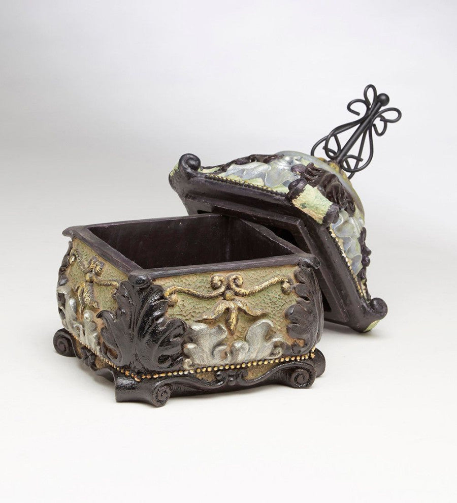 Falkville Resin Square Decorative Box, Gray/Green
