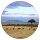 Wildebeest Herd In Masai Mara, African Landscape Round Artwork, 36"