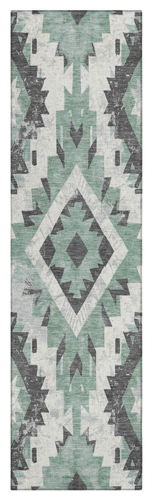 Machine Washable Indoor/Outdoor Chantille ACN1878 Teal 2'3" x 7'6" Runner Rug
