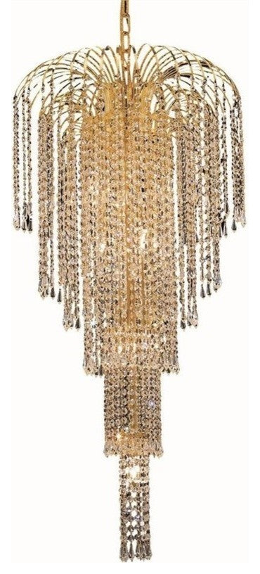 Elegant Falls Foyer Hall Light, Gold Finish With Royal Cut Crystal