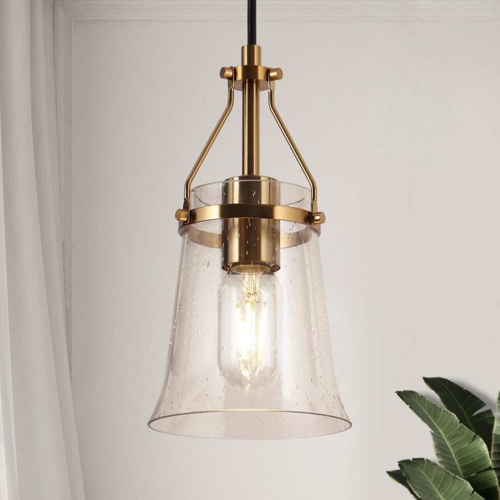 LNC 1-Light Modern Polished Gold Cone Seeded Glass Pendant Light