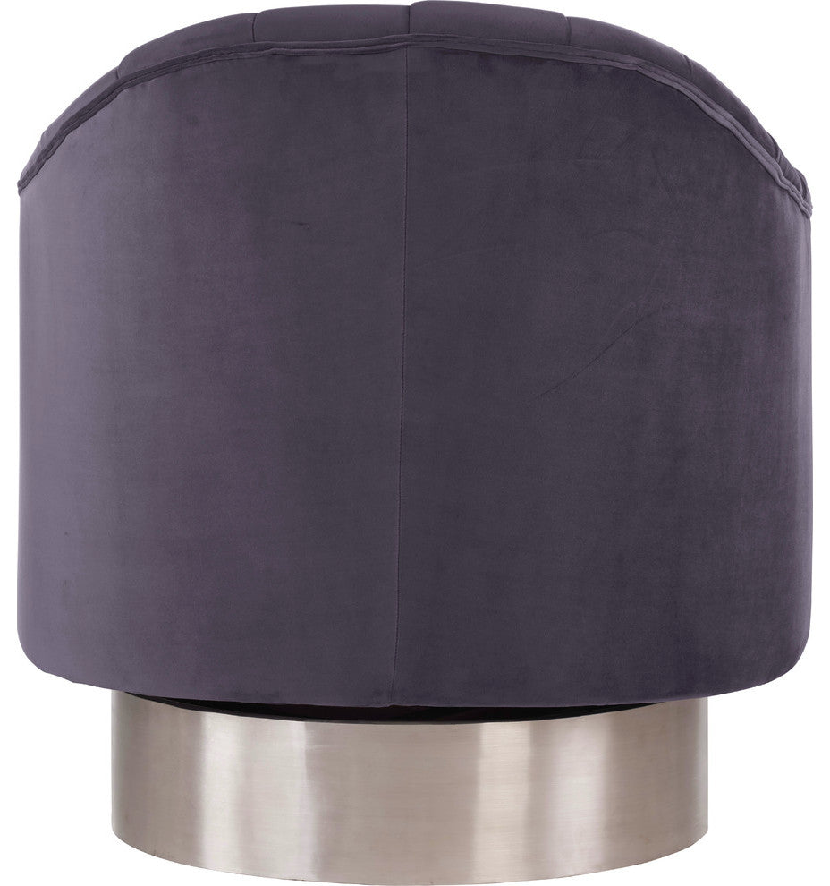 Farrah Velvet Upholstered Accent Chair, Gray, Chrome Swivel Base