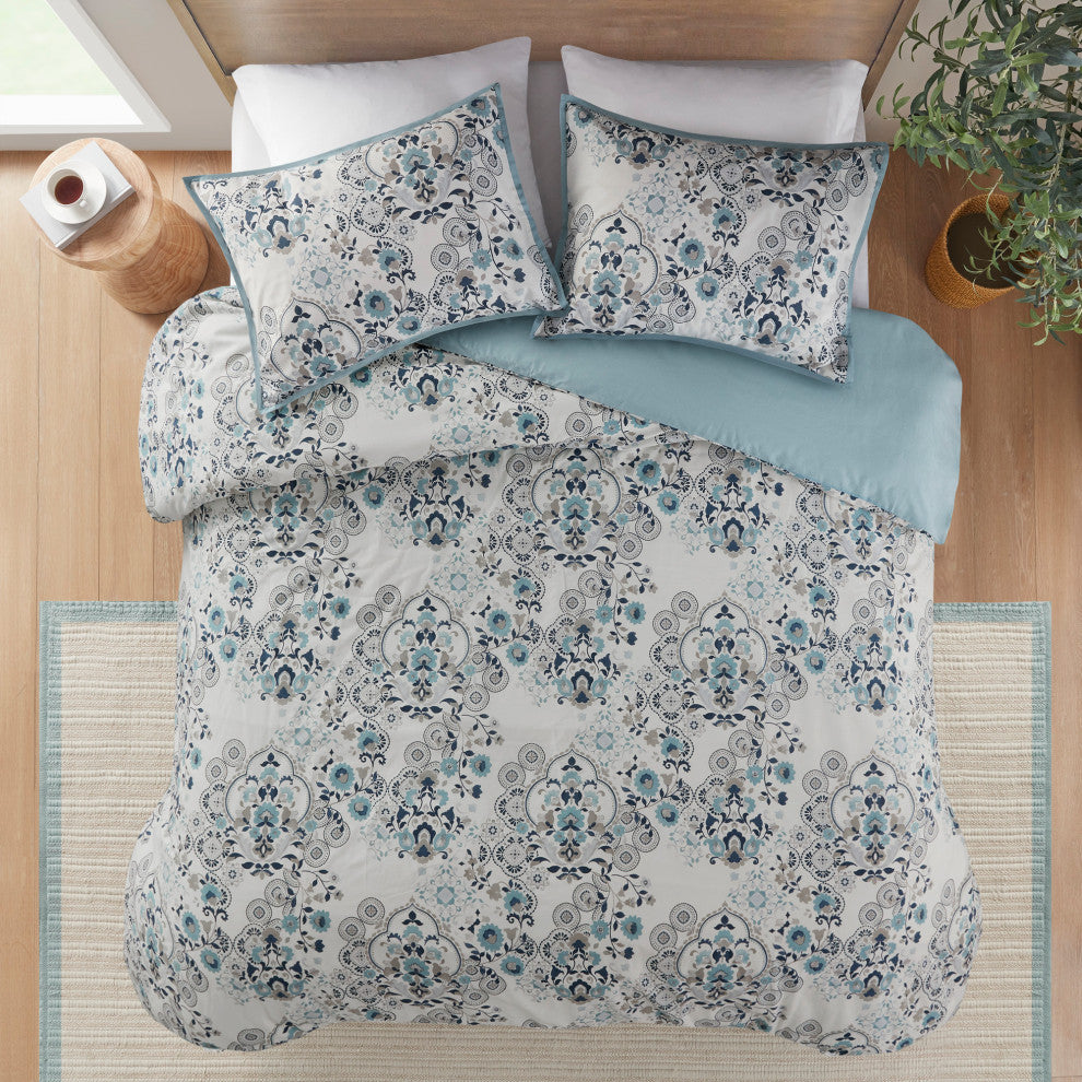 Madison Park Brielle 3 Piece Floral Printed Cotton Duvet Cover Set
