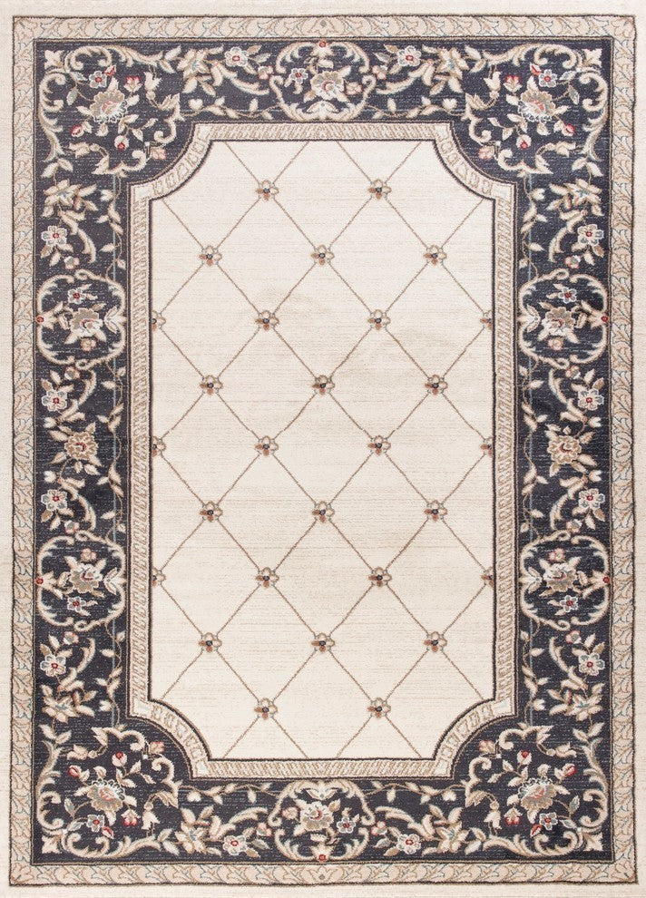 Avalon 5614 Ivory and Gray Courtyard Rug, 5'3"x7'7"