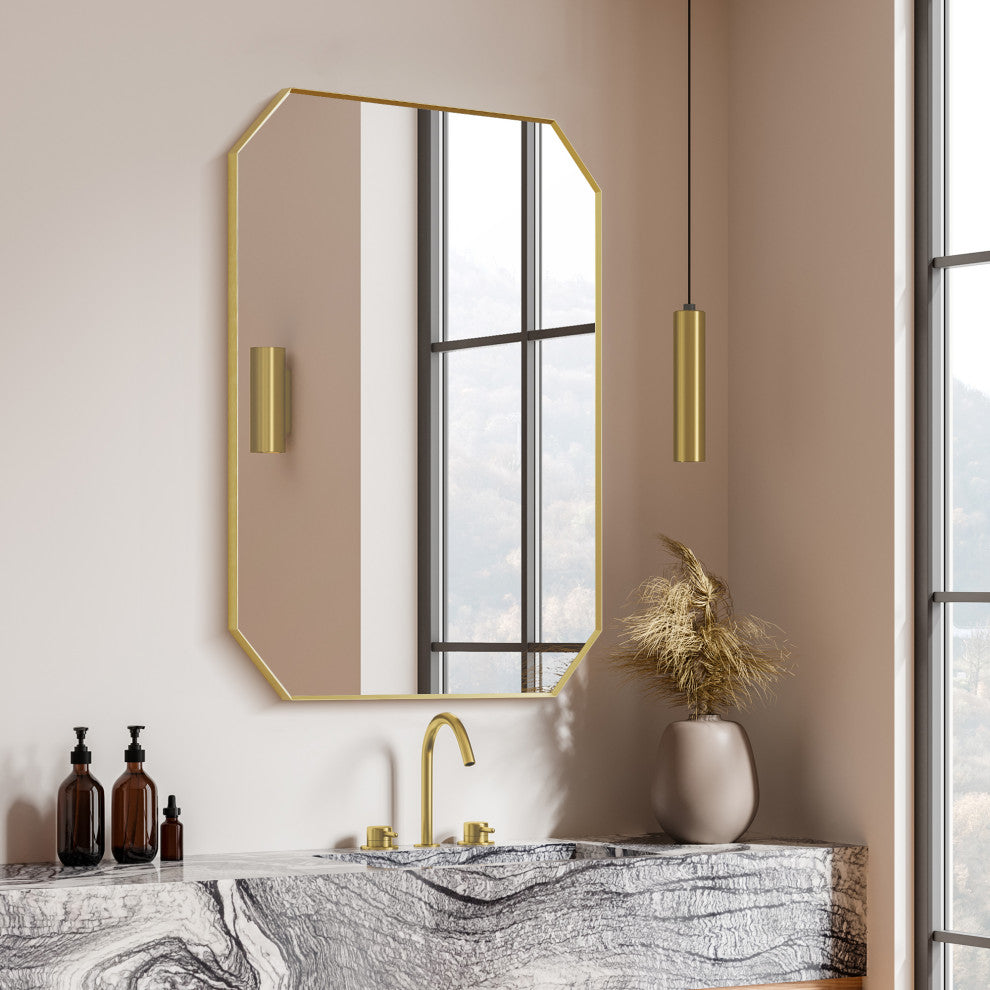 Allure Octagon Framed Bathroom Wall Mirror, Brushed Gold, 36"