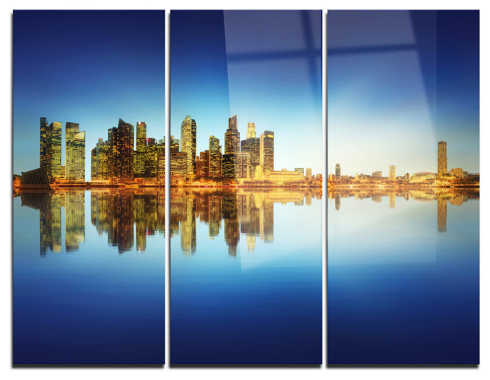 "Calm Singapore Skyline" Photography Metal Wall Art, 3 Panels, 36"x28"