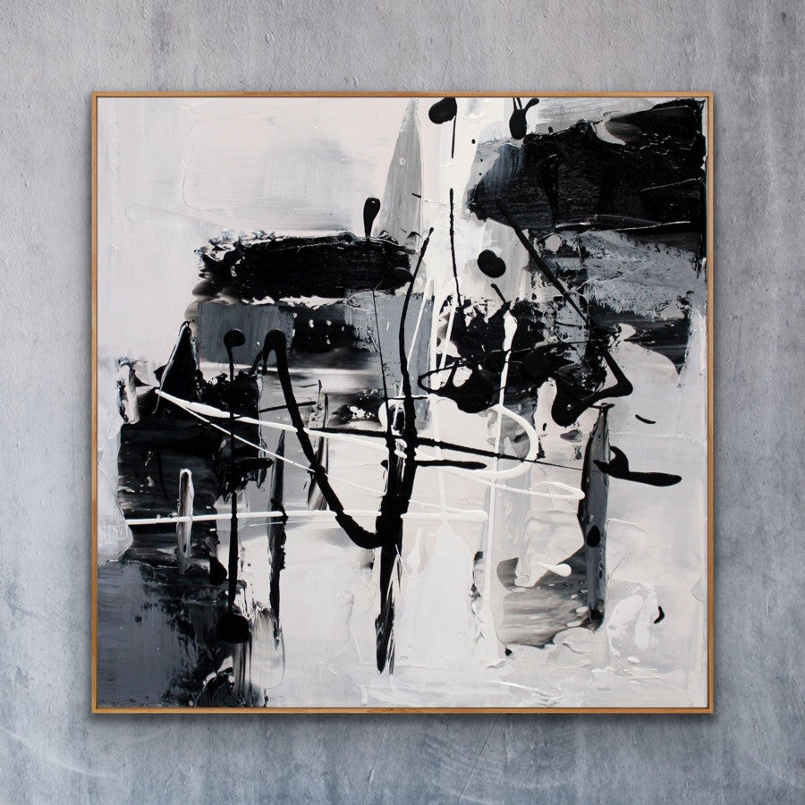 48x48" Crazy Black and White Contemporary Art Large Modern Abstract Painting
