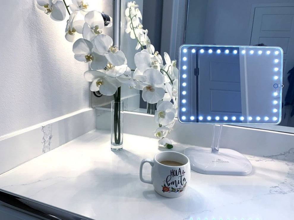 Touch Pro LED Makeup Mirror With Bluetooth Speaker and USB, White