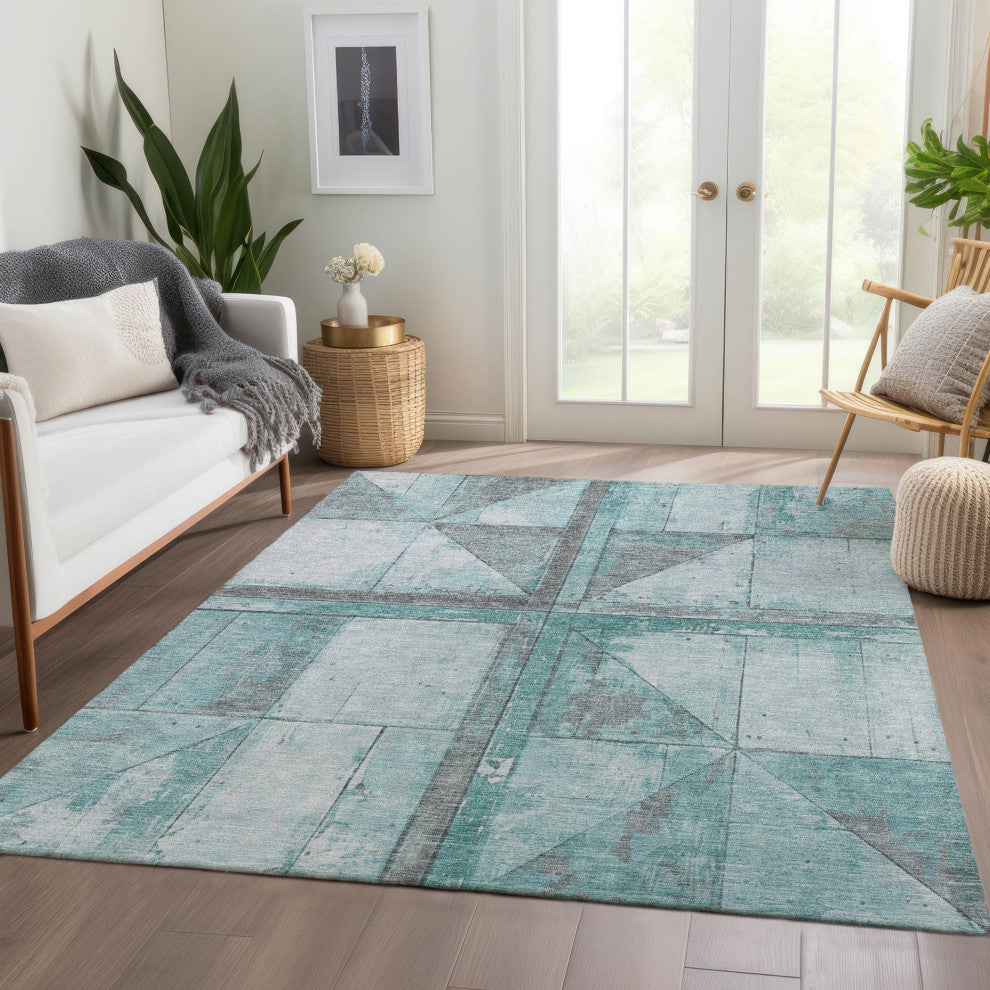Machine Washable Indoor/Outdoor Chantille ACN1876 Teal 8' x 10' Rug