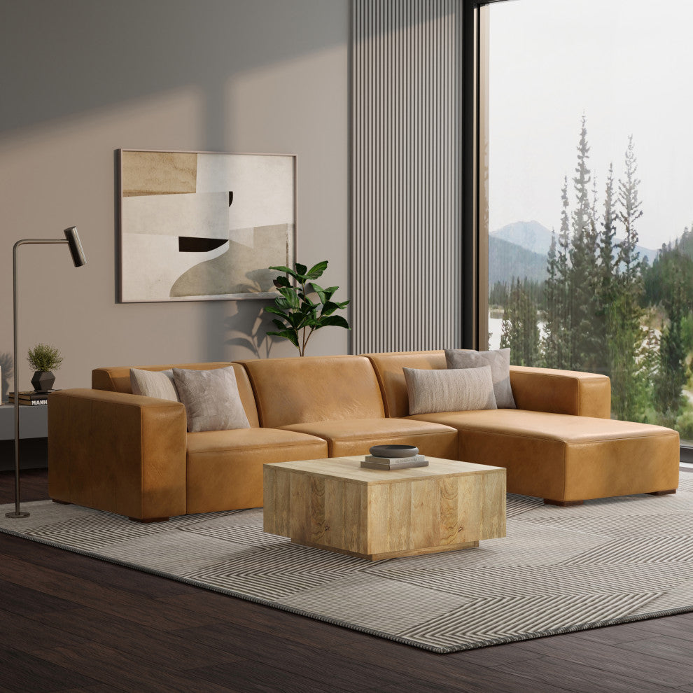 Rex Right-Facing Modular Sectional Sofa in Genuine Leather