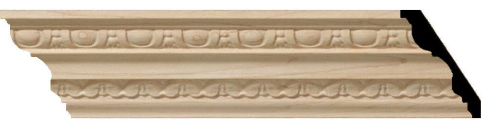 3"H x 2 1/4"P x 3 1/4"F x 96"L Bedford Carved Wood Crown Moulding, Alder