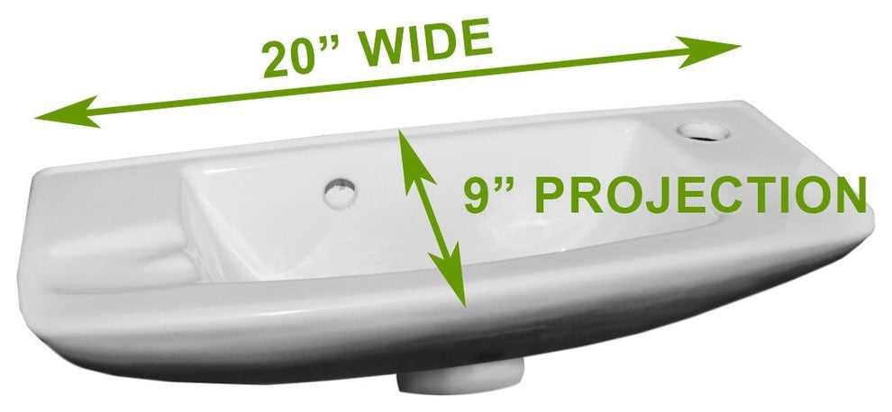 White Wall Mount small Bathroom Sink 20" with Chrome Faucet Drain and Overflow