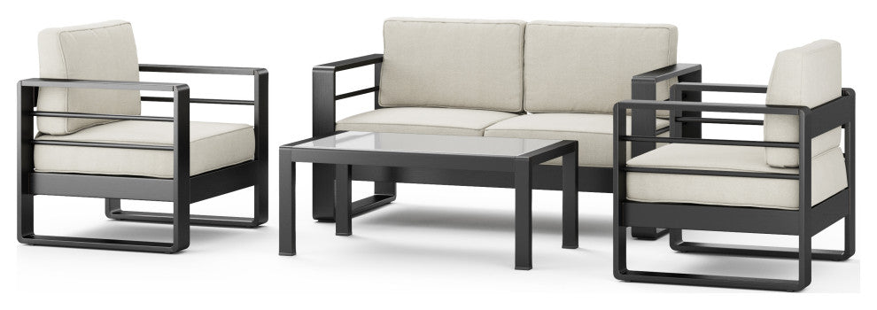 Gadd Aluminum 4-Piece Outdoor Chat Set With Cushions, Black/Beige