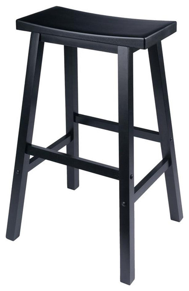 Winsome Satori 29" Transitional Solid Wood Saddle Bar Stool in Black