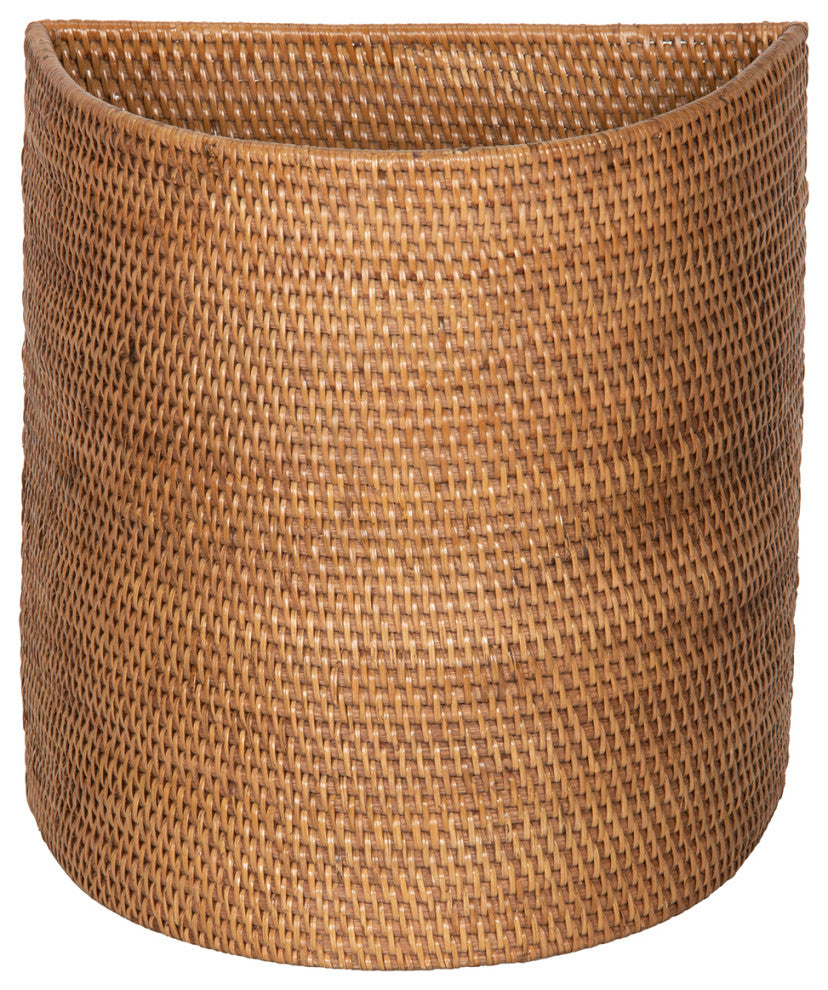 Loma Handwoven Half-Moon Rattan Waste Basket, Honey Brown, Honey-Brown