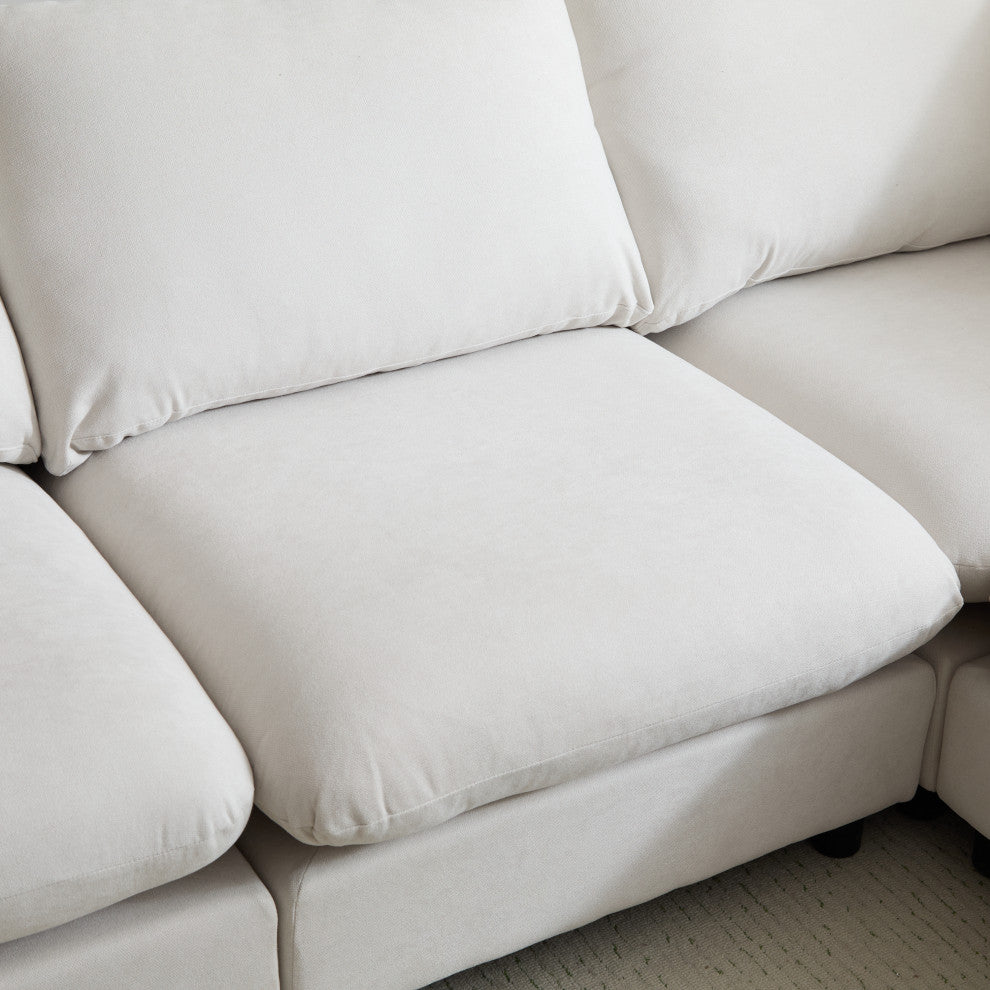 GDF Studio Upholstered Modular Sectional Sofa Set, White Sand, 3 Seater