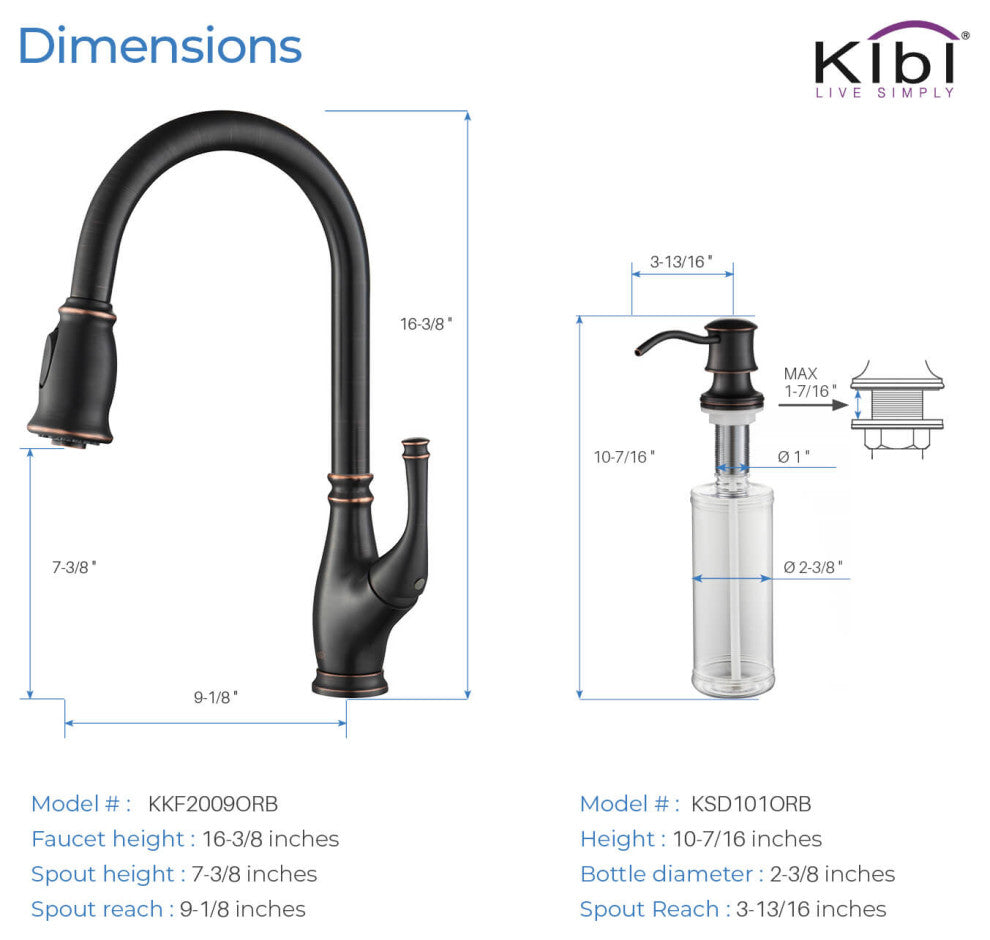 Summit Single Handle Pull Down Kitchen Faucet, Oil Rubbed Bronze, W/ Soap Dispen