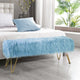 Mongolian Faux Fur Upholstered Ottoman Bench, Forget Me Not, 46x16x22