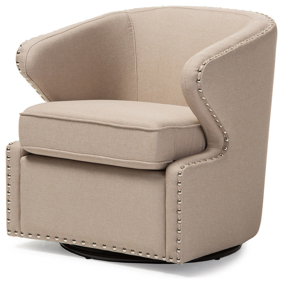 Baxton Studio Finley Mid-Century Modern Fabric Upholstery Swivel Armchair, Beige