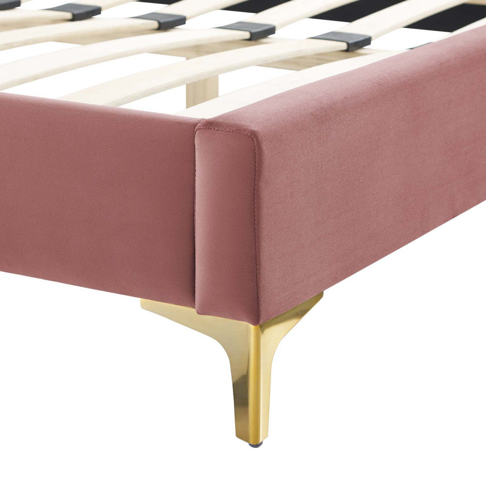 Juniper Channel Tufted Performance Velvet Twin Platform Bed, Dusty Rose