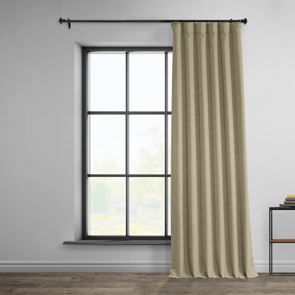 Faux Linen Darkening Curtain Single Panel, Thatched Tan, 50"x108"