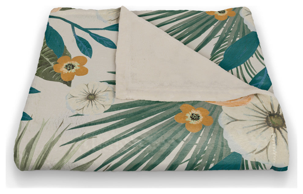 White Tropical Floral 50x60 Coral Fleece Blanket