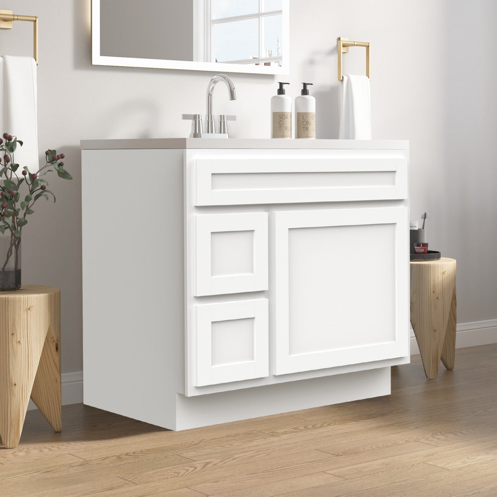 Vanity Art Vanity Base Cabinet, No Top, Drawers on Left, 36", White