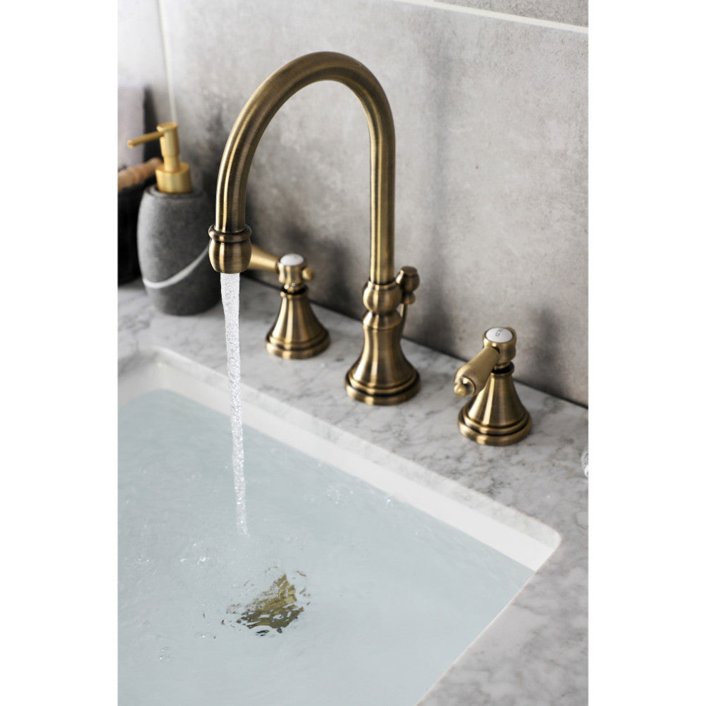 KS2983BAL Widespread Bathroom Faucet With Brass Pop-Up, Antique Brass