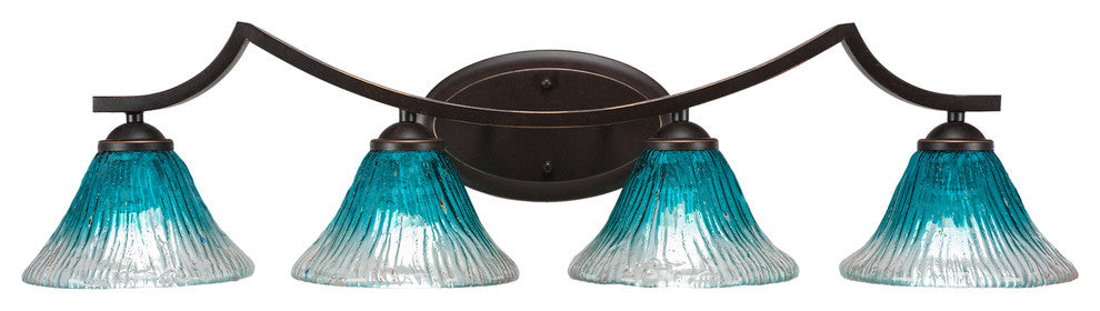 Zilo 4 Light Bath Bar, Dark Granite Finish, 7" Teal Crystal Glass