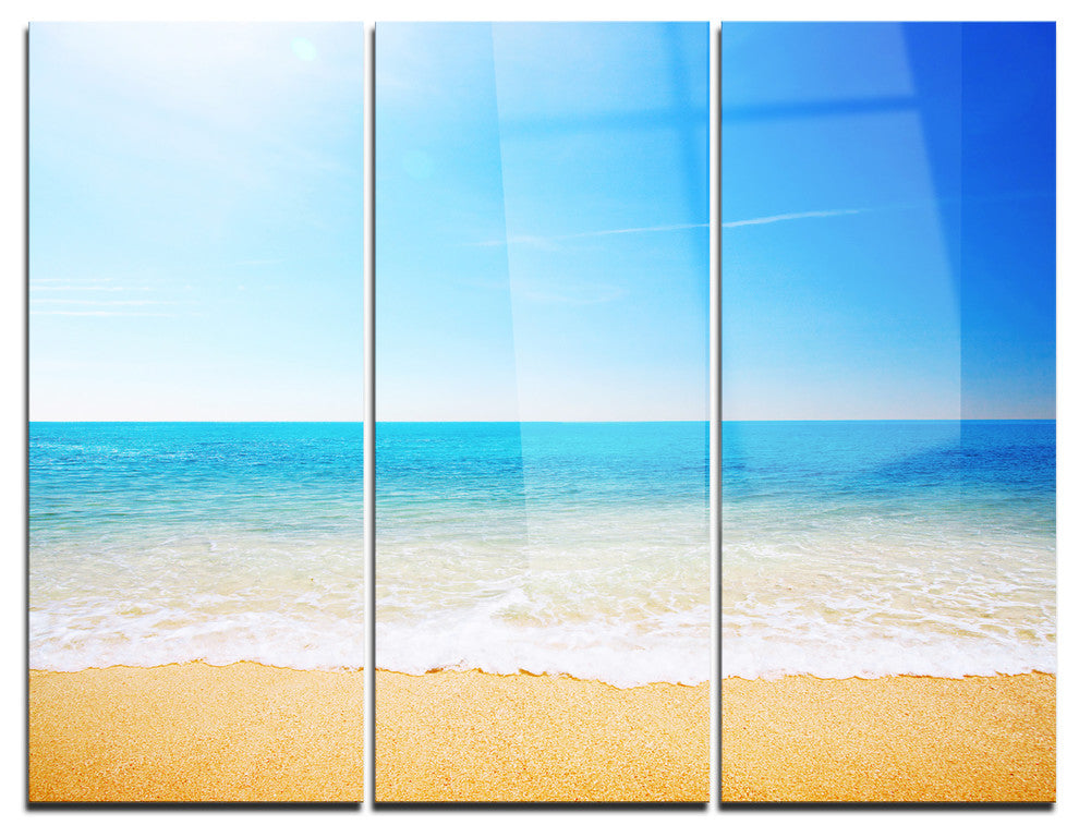 "Blue Waves at Tropical Beach" Photo Metal Wall Art, 3 Panels, 36"x28"