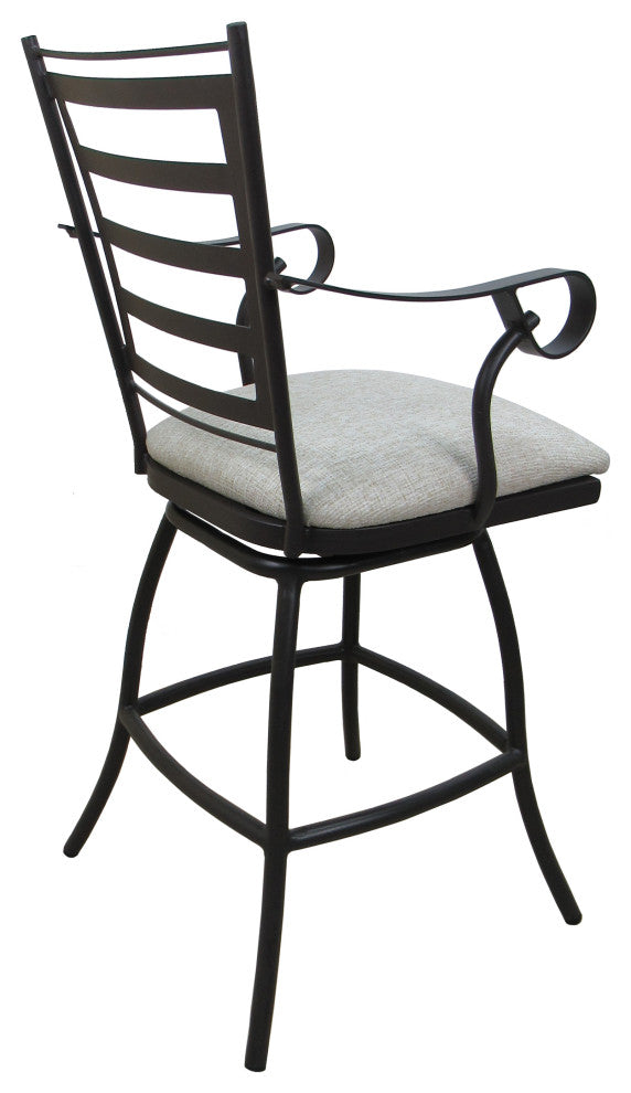 Outdoor Patio Stool Jenna With Arms, Canvas Granite on Dark Nut, 30"