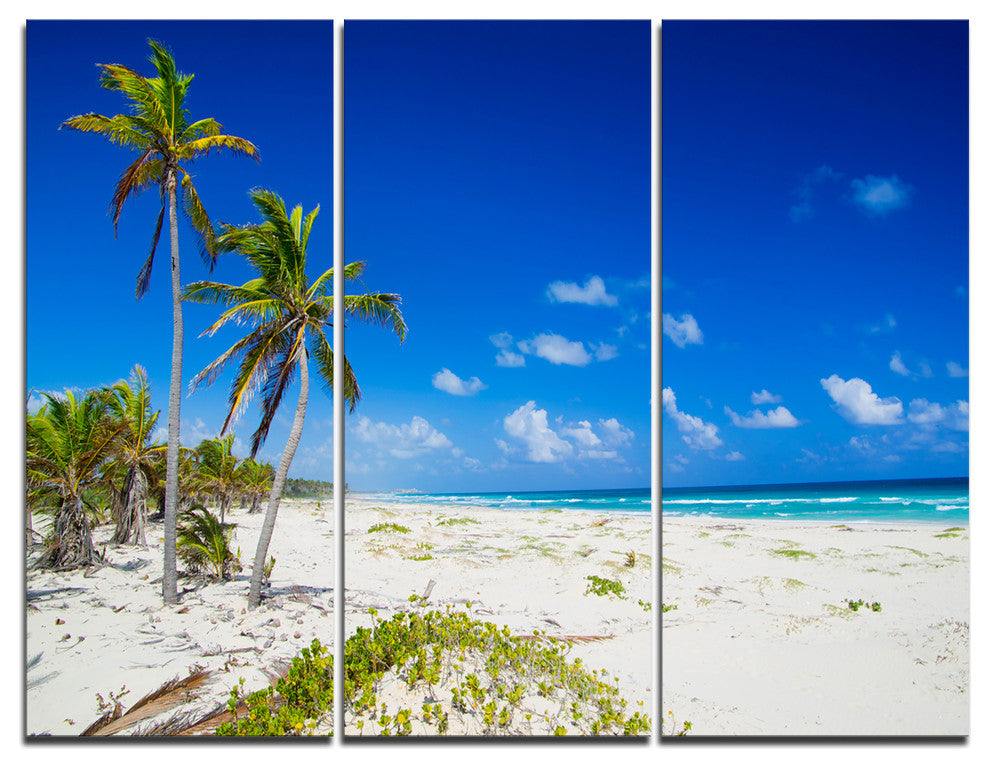 "Beautiful Blue Sea With Palms" Photo Canvas Print, 3 Panels, 36"x28"