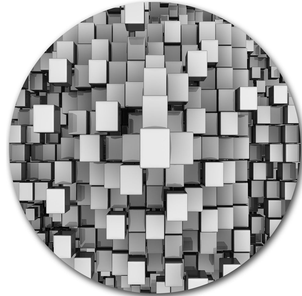 Black And Grey Cubes, Contemporary Round Metal Wall Art, 23"