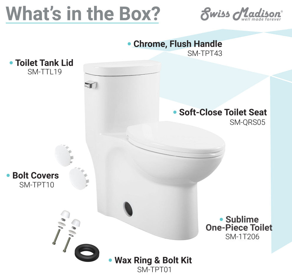 Sublime One Piece Elongated Toilet, Glossy White, Single Flush