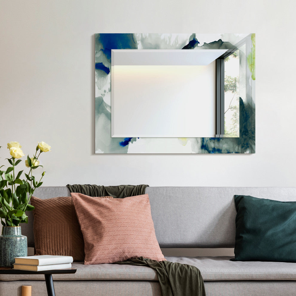 "Ephemeral" Beveled Mirror on Printed Abstarct Tempered Art Glass, 40x30"