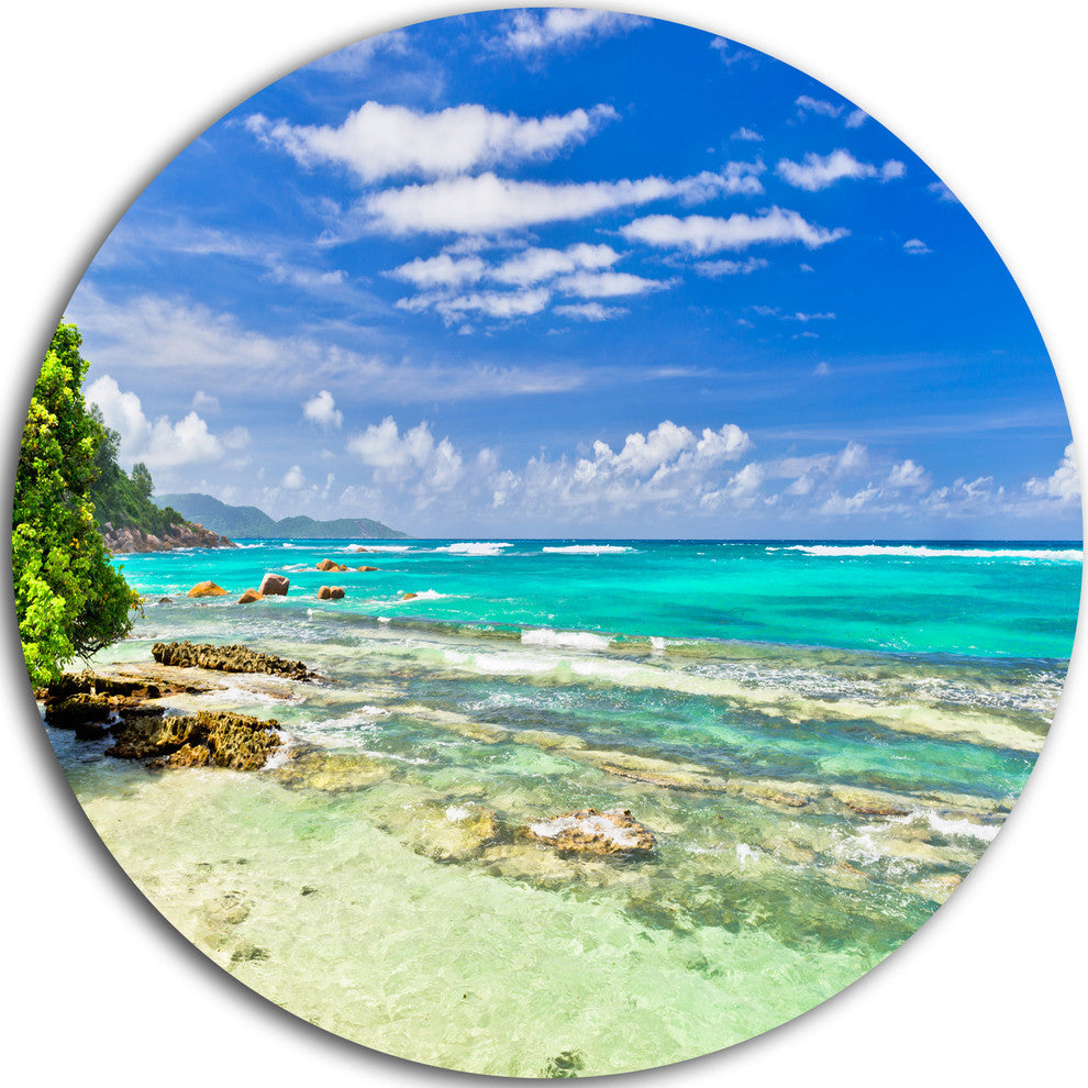 Tranquil Seychelles Tropical Beach, Seascape Round Wall Art, 11"