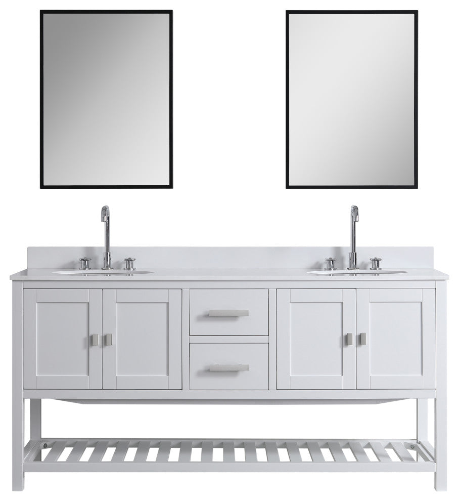 Monaco Bathroom Vanity Base Cabinet Without Top, White, 72", Double Sink
