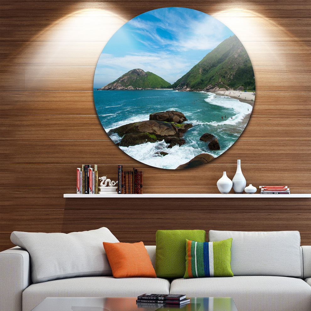 Praia Do Meio Beach, Seashore Photography Round Metal Wall Art, 23"