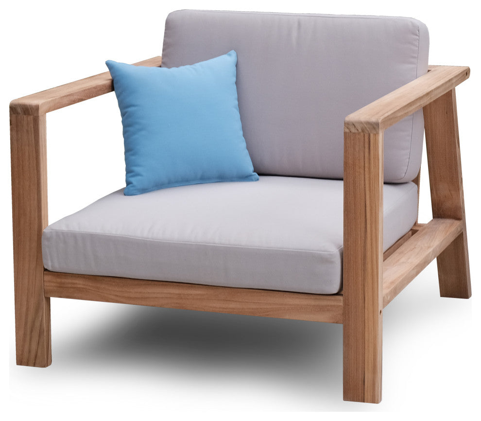 ROSSIO - Nofi 4 Pieces Teak Outdoor Conversation Set, Brown Natural Wood