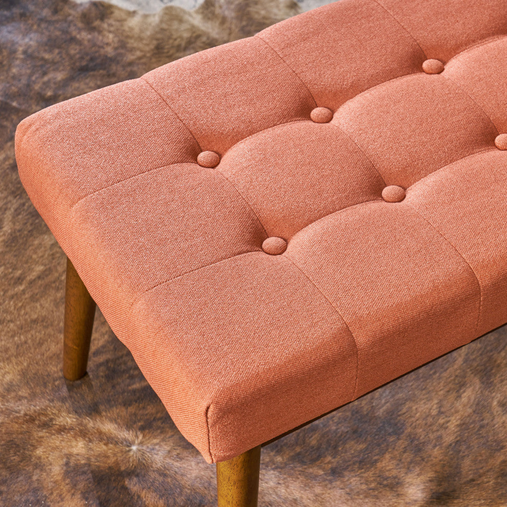 GDF Studio Flora Mid Century Tufted Fabric Ottoman, Coral