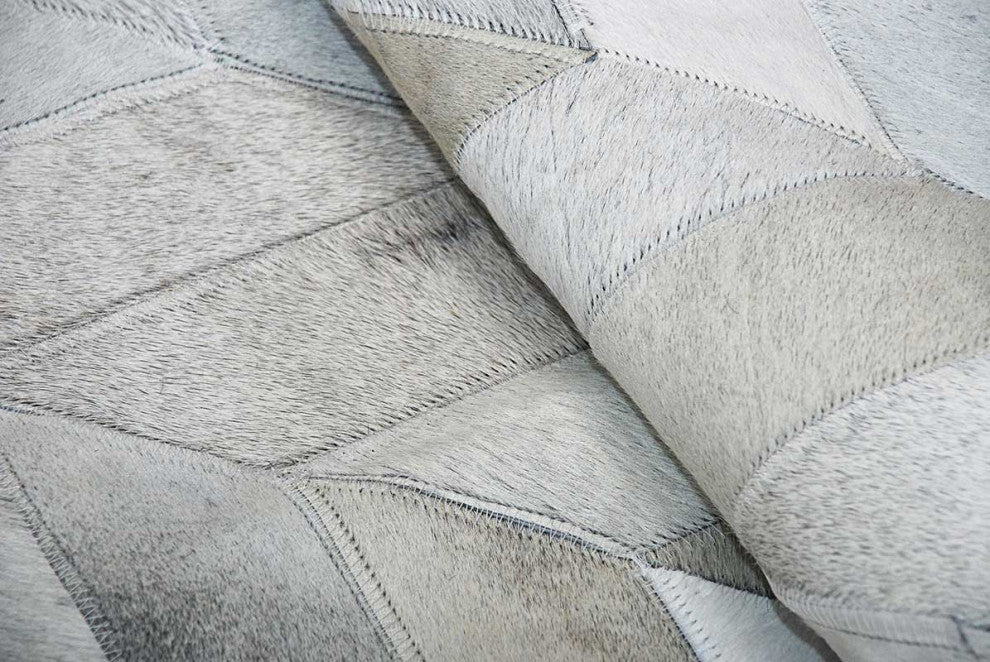 CHEVRON Gray Patchwork Cowhide Rug, 10x14ft