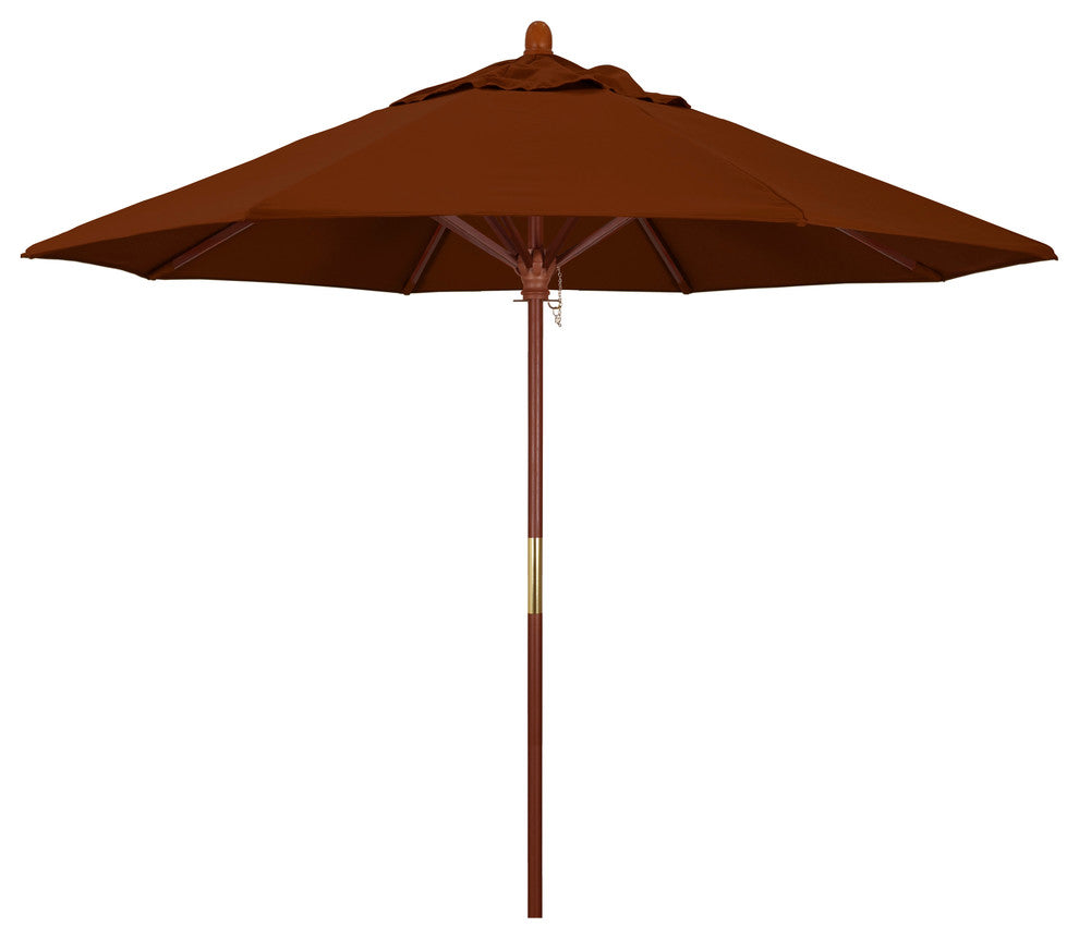 9' Square Push Lift Wood Umbrella, Brick Pacifica