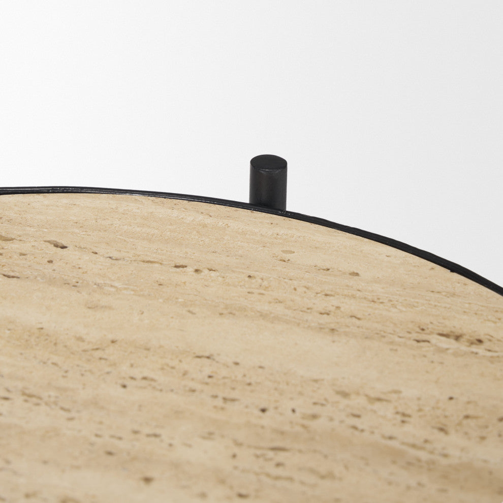 Wade Travertine Marble With Matte Black Metal End Tables