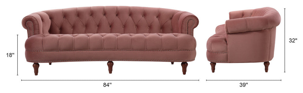 La Rosa Victorian Chesterfield Tufted Sofa, Dusty Pink Velvet