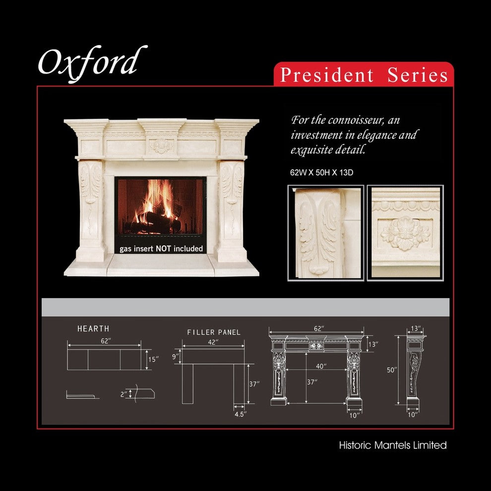 President Series Oxford Cast Stone Fireplace Mantel