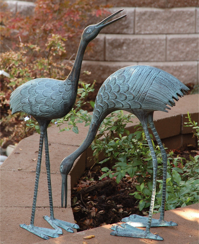 Stately Garden Cranes, Cast Aluminum Sculpture Set of 2