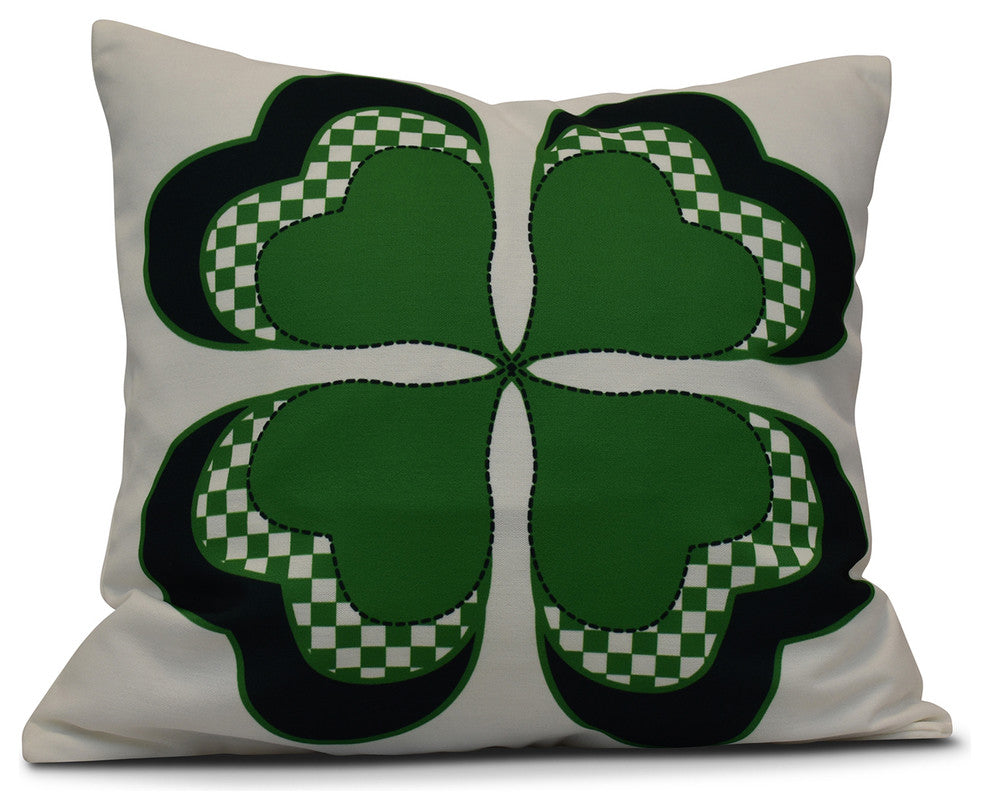 4 Leaf Clover, Holiday Floral Print Pillow, Green, 26"x26"