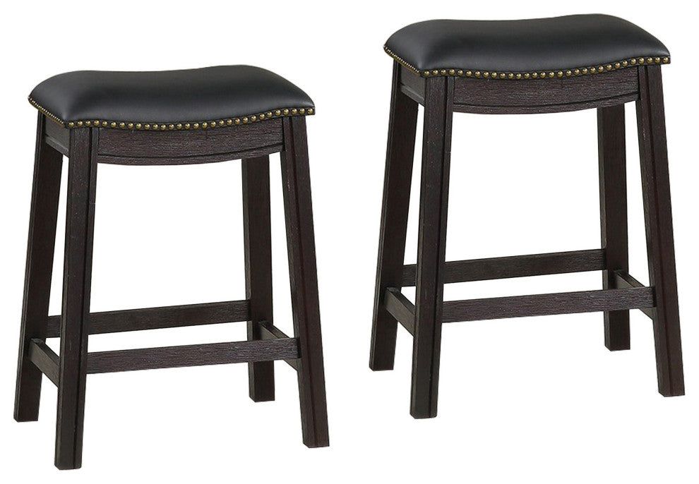 Benzara BM231999 Leatherette Counter Stool With Nailhead Trim, Set of 2, Black