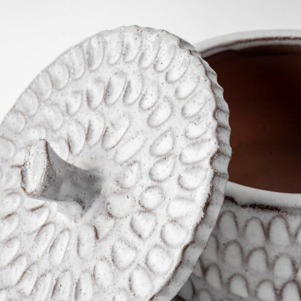 Azul, Small 5L x 5W Gray Ceramic Detailed Decorative Box